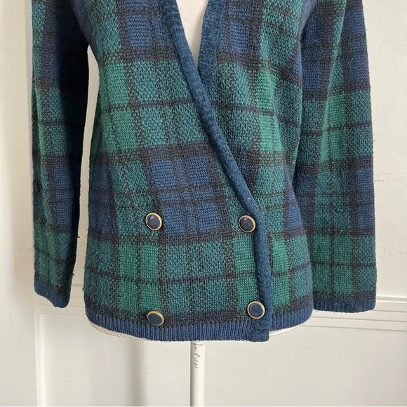 Pendleton • Navy Green Plaid Wool Blazer Sweater Cardigan Vintage - Picture 3 of 4